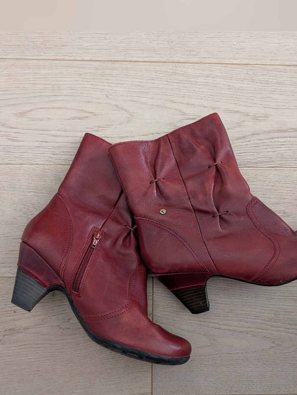PIKOLINOS Burgundy 'Arcilla' Leather Ankle Booties